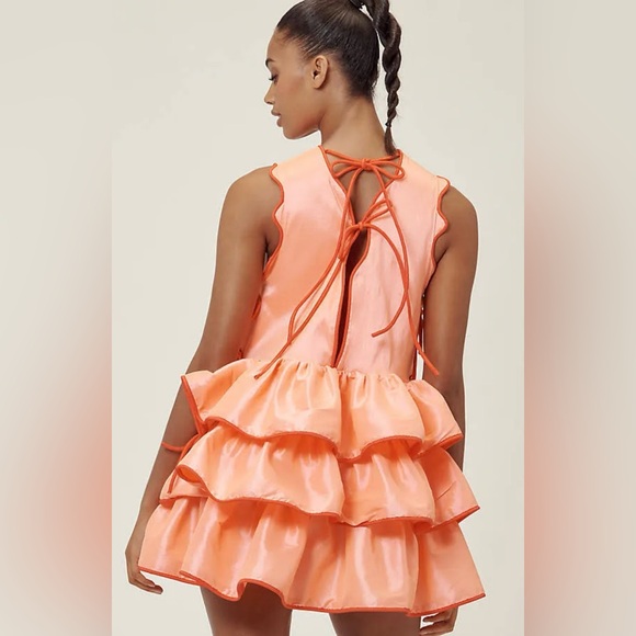 Elegant Orange Ruffle Dress - Picture 2 of 4